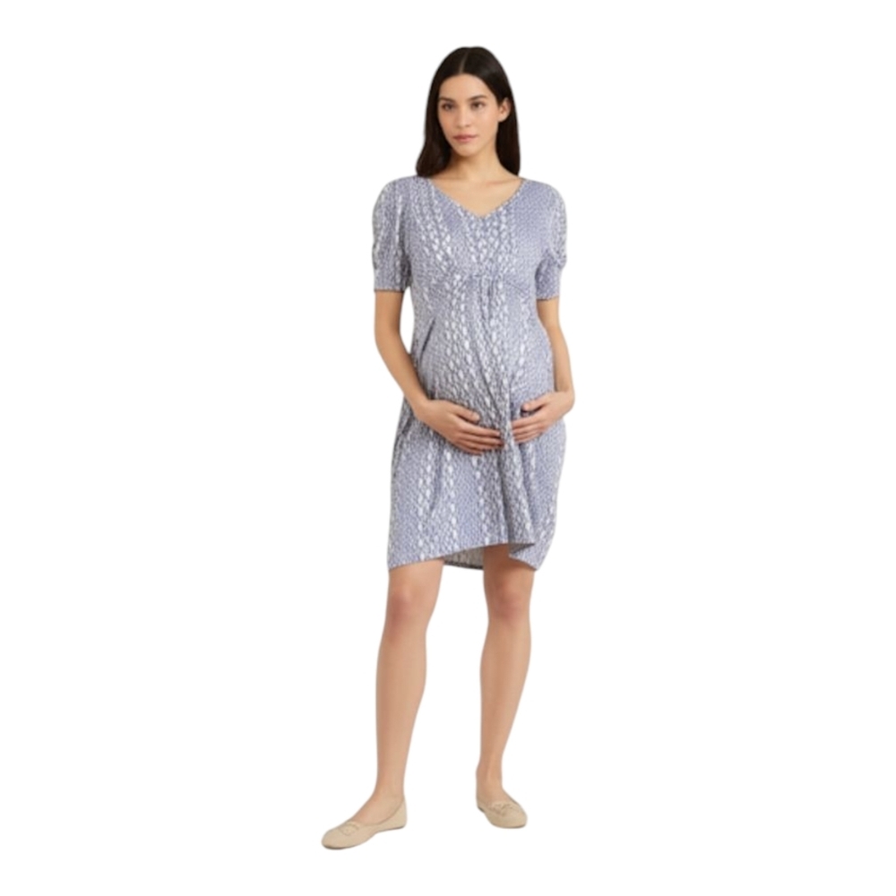Seraphine Maternity Blue & White Twist Front Jersey Dress US 4 Baby Shower Comfy
